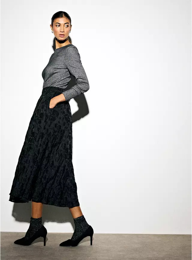 Black Jacquard Midi Co-ord Midaxi Full Skirt 10 | Tu Clothing