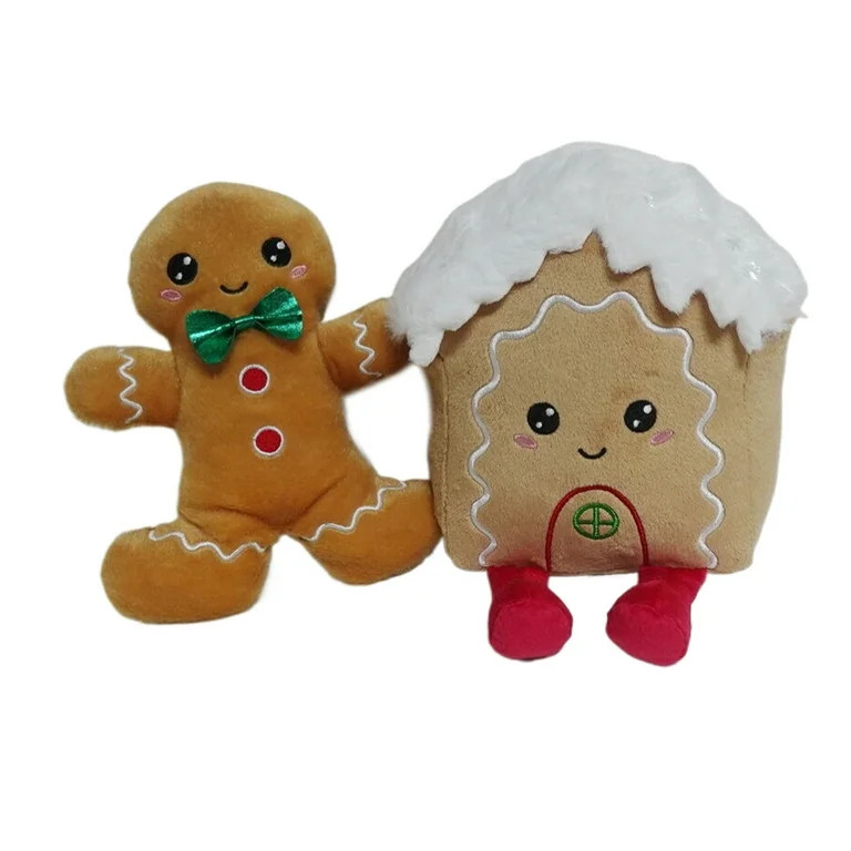 Gingerbread Man and House Christmas Plush Duo, Brown, 7.5", by Holiday Time | Walmart (US)