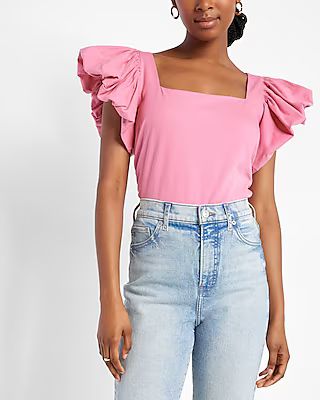 Square Neck Puff Sleeve Tie Back Top | Express