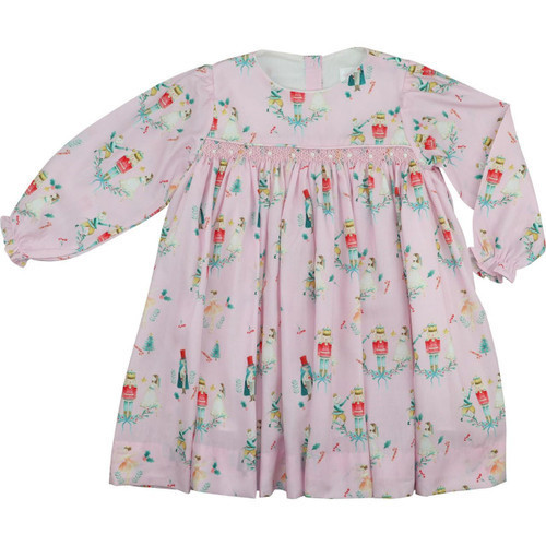 Smocked Pink Nutcracker Print Dress | Cecil and Lou