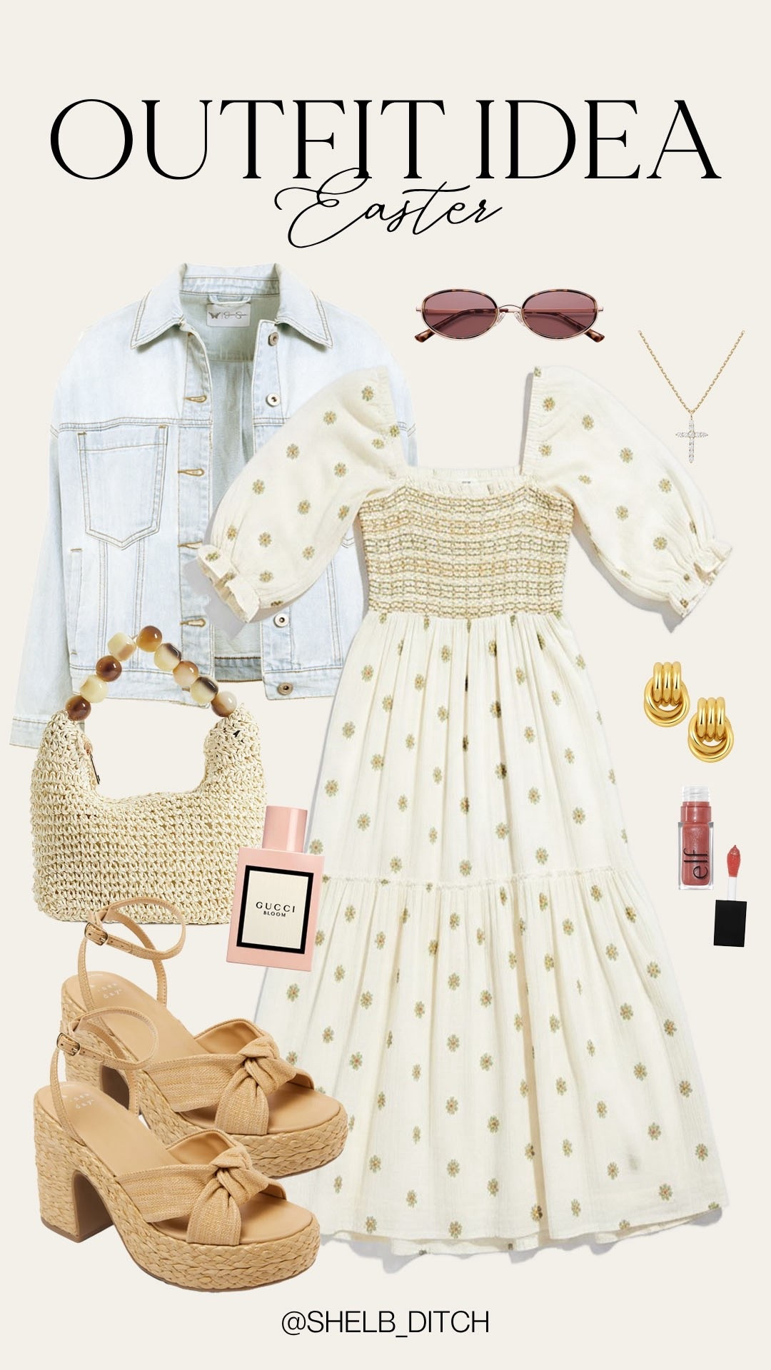 Cutest Easter outfit idea. Easter dress. Free people spring dress. Walmart denim jacket. Trendy straw handbag. Neutral Easter outfit. What to wear for Easter. Elevated spring outfit idea  

#LTKgrwm #LTKootd #LTKSeasonal
