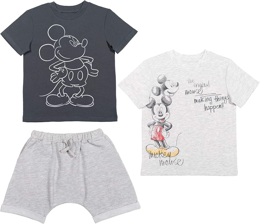 Disney Mickey Mouse Boys French Terry T-Shirt & Shorts Set Grey/Oatmeal | Amazon (US)