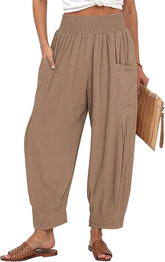 TARSE Women Linen Boho Pants Summer Casual Loose High Waist Cargo Lounge Harem Pant 2025 Beach Tr... | Amazon (US)