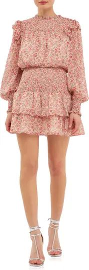 Endless Rose Floral Print Shirred Long Sleeve Chiffon Minidress | Nordstrom | Nordstrom