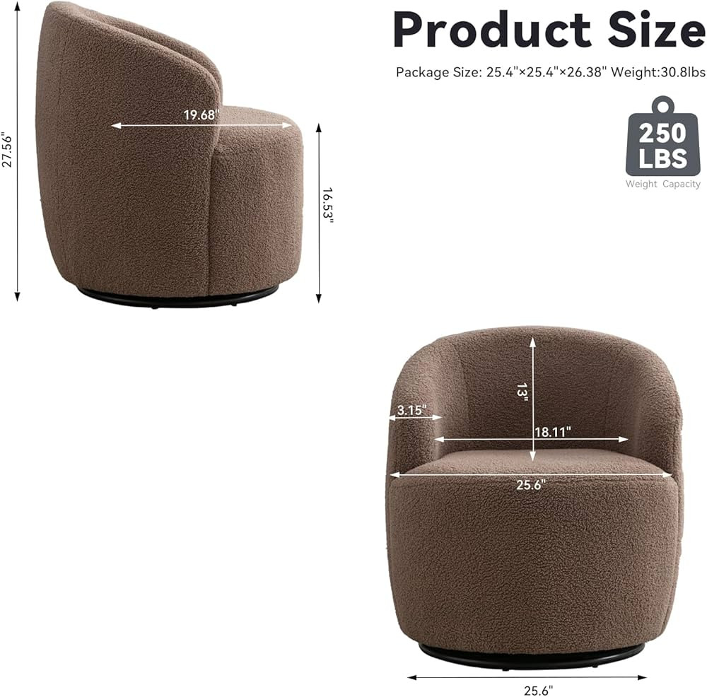 FOXHUNTER Swivel Barrel Chair, 360° Small Single Sofa Armchair Comfy Round Sofa Chair, Boucle Chairs Padded Armchair, Modern Round Accent Arm Chairs for Living Room Bedroom, Teddy Coffee | Amazon (US)