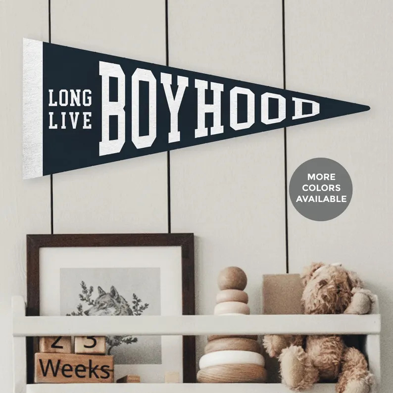 Long Live Boyhood Felt Pennant Flag, Retro Boys Room Decor, Vintage Style Kids Banner - Etsy | Etsy (US)