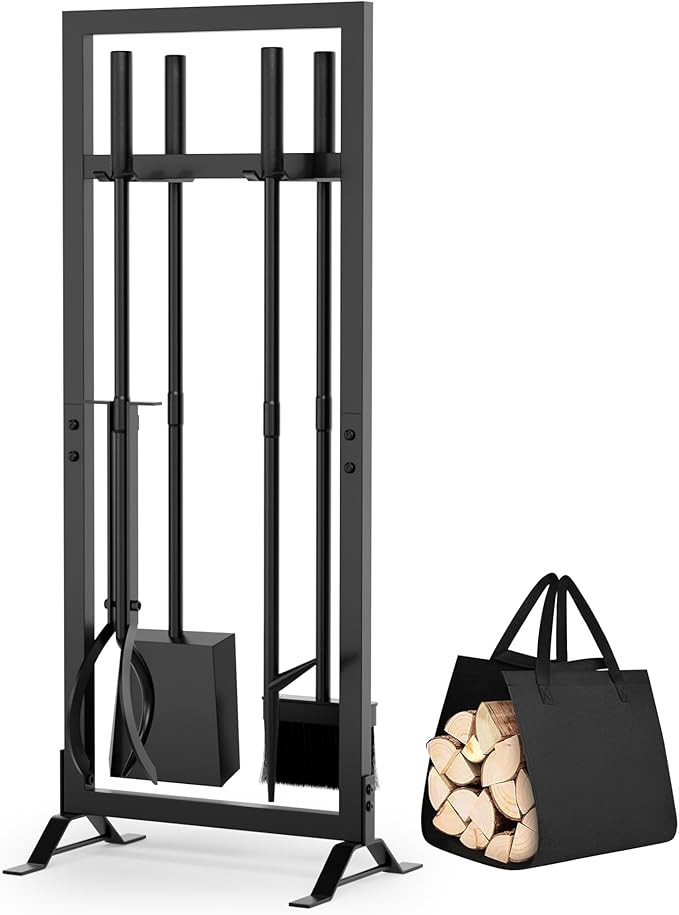 6 Pcs Fireplace Tools Set with Log Carrier, HXJLJY 34" Fireplace Accessories Sturdy Fire Tool Set... | Amazon (US)