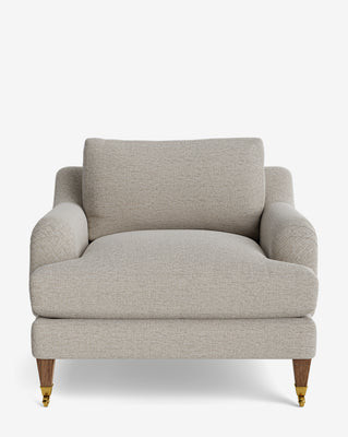 Lucille English Roll Arm Lounge Chair Linen/Cement Belgian Linen/Brown Oak | McGee & Co. (US)