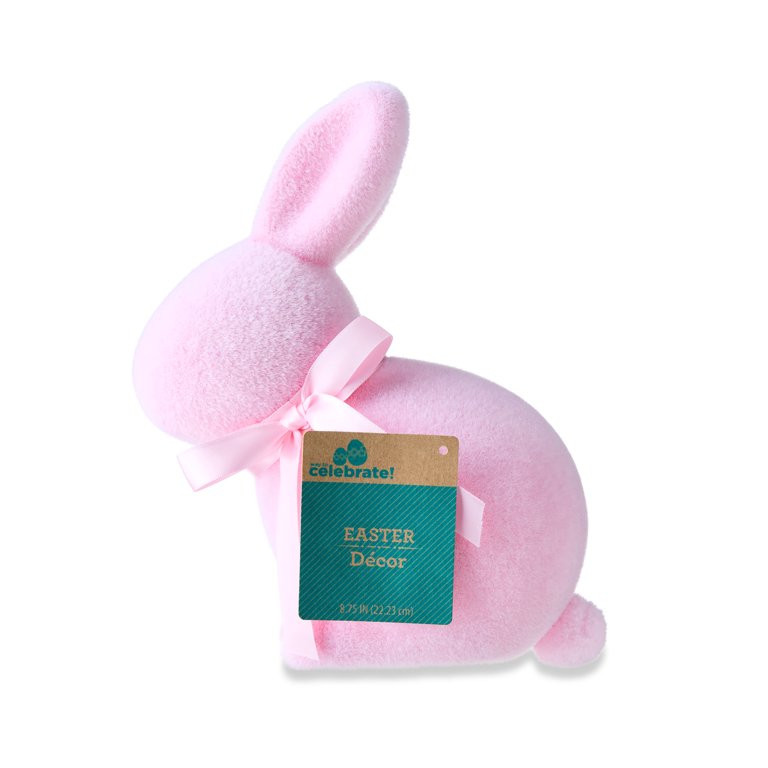 Easter Flocked Pink Bunny Decor, 9 in, by Way To Celebrate - Walmart.com | Walmart (US)