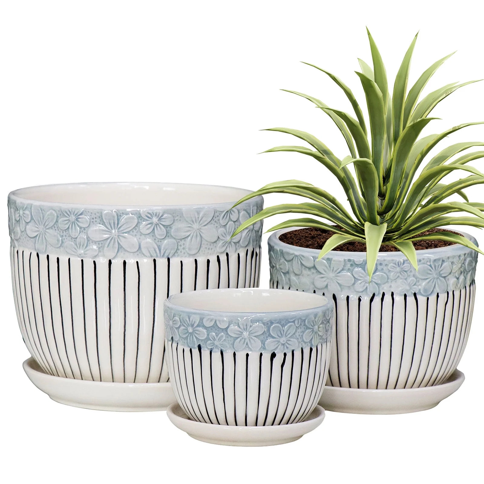 Gray Flower Pots,Texture Planter for Indoor Plants Set of 3 Ceramic Flower Pots with Saucer,Cute ... | Walmart (US)