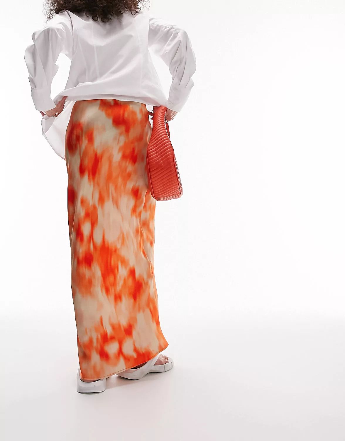Topshop tie dye printed maxi skirt in orange | ASOS (Global)