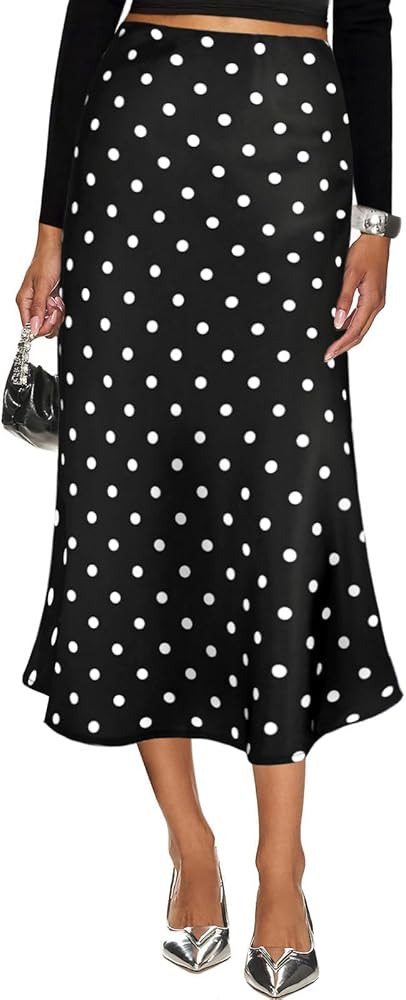 Women's Silk Satin Midi Skirt Elastic High Waisted A-Line Cheetah Print Leopard Long Skirts for W... | Amazon (US)