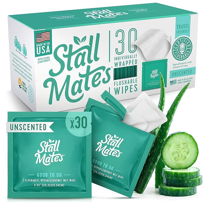 Stall Mates - Flushable Wipes, Individually Wrapped, Travel Friendly, Unscented with Cucumber, Vi... | Amazon (US)