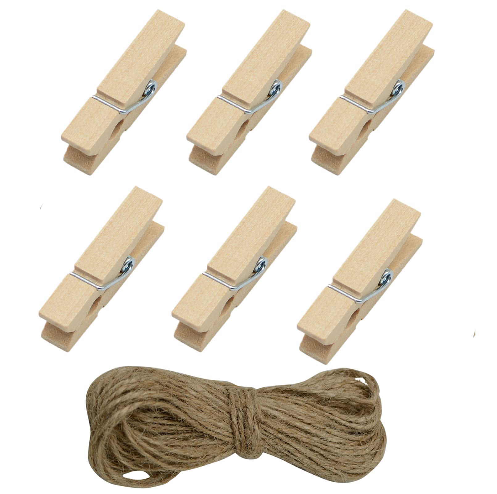 Wooden Clothes Pins, 100pcs Wood Color 1.3Inch (3.5cm) Small Wooden Chip Clips with 33 Feet Jute Twine for Bag Clips Clothespin Bag Clothes Pin Heavy Duty Outdoor(Wooden) | Amazon (US)