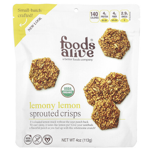 Foods Alive, Sprouted Crisps, Lemony Lemon, 4 oz (113 g) | iHerb