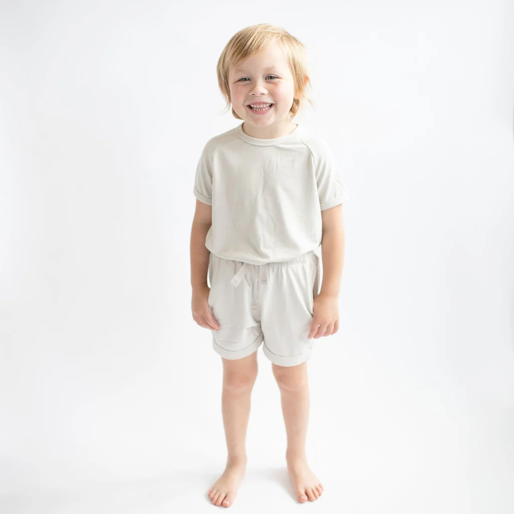 Bamboo Jersey Short Sleeve Jogger Set in Oat | Kyte BABY