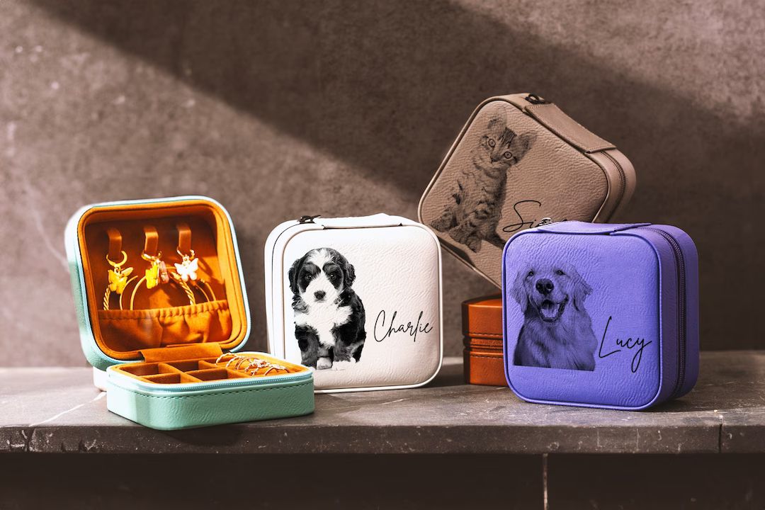 Custom Pet Portrait Gift Leather Jewelry Case Pet Memorial - Etsy | Etsy (US)