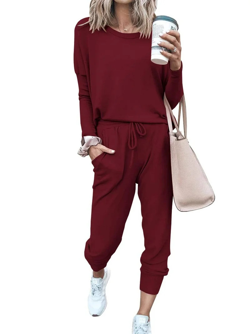 Shine Up Sweatsuit Sets for Women 2 Piece Lounge Set Loose Jogger Sets Fall Outfits Sets Solid Tr... | Walmart (US)