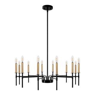 12-Light Black and Gold Pendant Light Modern Multi-Light Chandelier with E12 Base Metal Fixture No Bulbs Included | The Home Depot