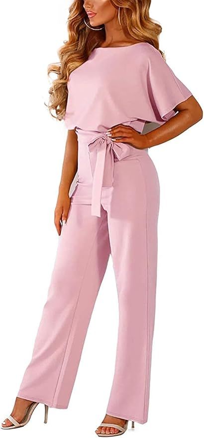 QUEENIE VISCONTI Women Summer Wide Leg Jumpsuit - Casual Long Pants Rompers Vacation Dressy Plays... | Amazon (US)