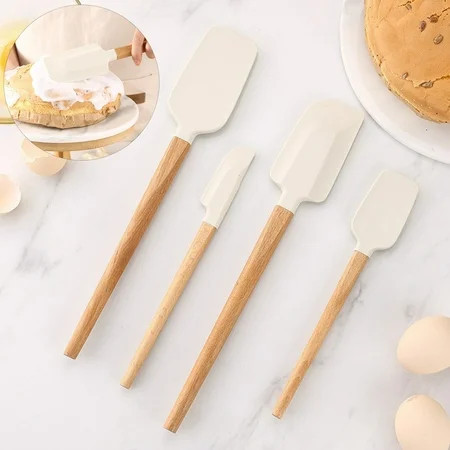 Ludlz Silicone Spatula Wooden Handle Heat Resistant Food Grade BPA Free Dishwasher Safe Baking Non-scratch Flexible Scraper Baking Spatula Kitchen Gadgets | Walmart (US)