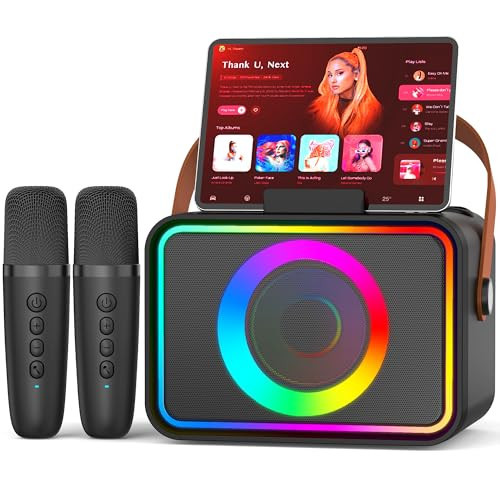 Karaoke Machine,Portable Bluetooth Speaker with 2 Wireless Microphone for Adults & Kids with LED Lights, Karaoke Microphone with PA System Supports USB/TF/AUX,Gift for Party (Black) | Amazon (US)