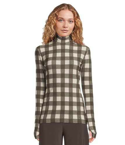 Norma Kamali Women's Slim Fit Long Sleeve Turtle Top, Bark Box Plaid, M | Amazon (US)