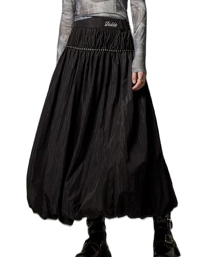 Aonoapll Y2k Women Bubble Maxi Skirt Casual Elastic Low Waist Flowy A Line Long Skirt Summer Ruffle Balloon Skirt(Dd Bubble Black,Medium) | Amazon (US)