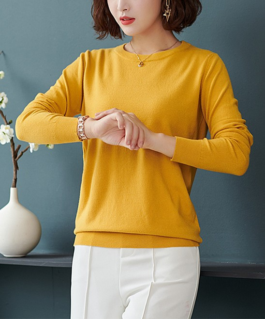 Lavidence Women's Sweatshirts and Hoodies Yellow - Yellow Crewneck Sweater - Women | Zulily