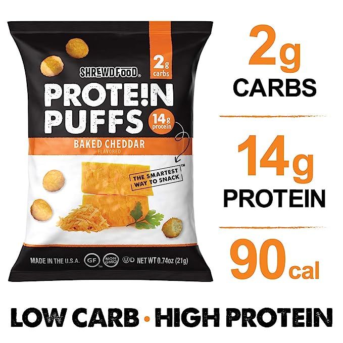 Shrewd Food Low Carb Keto Protein Puffs Baked Cheddar 8 Pack | 112g Protein (14g per Serving), 2g... | Amazon (US)