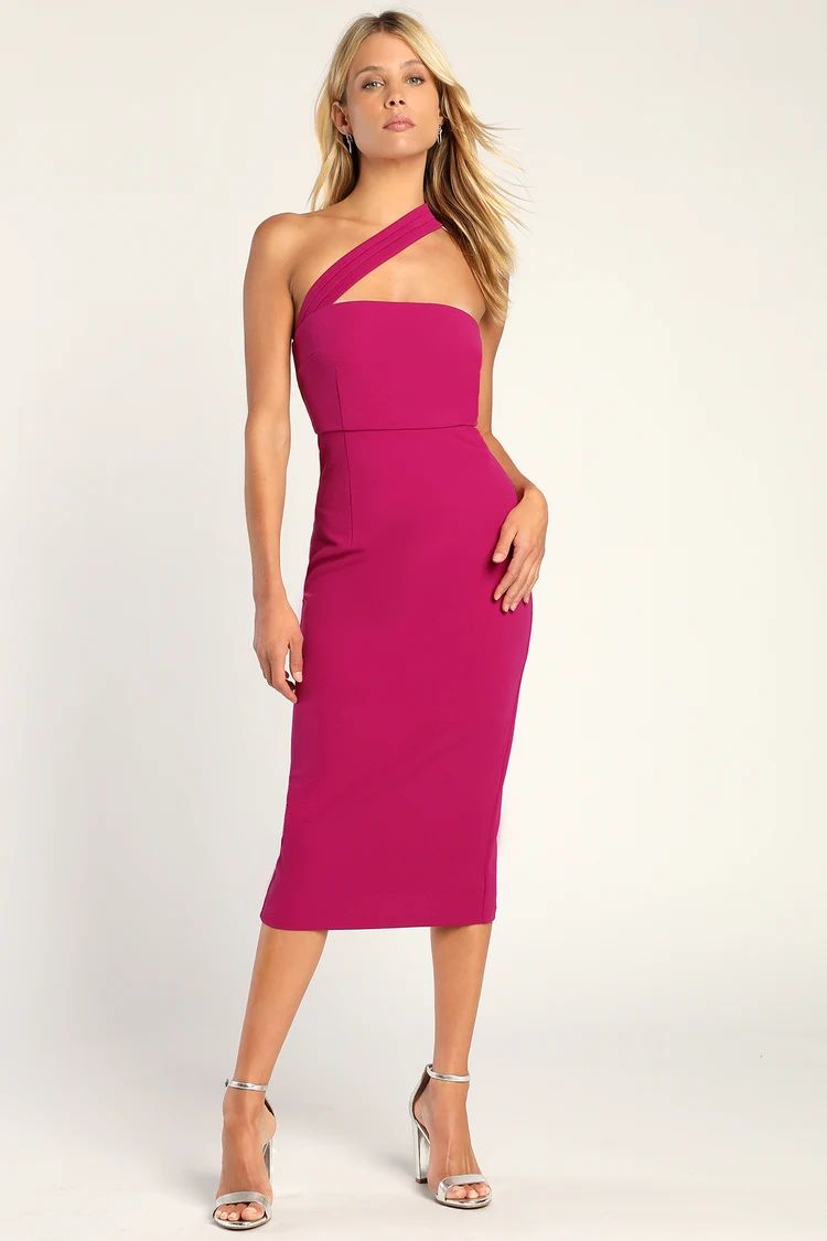 Hold Your Attention Magenta One-Shoulder Sleeveless Midi Dress | Lulus (US)