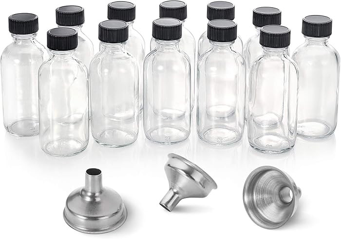 AOZITA 12 Pack, 2 oz Small Clear Glass Bottles w/Lid & 3 Funnels - 60ml Boston Shot Bottles for H... | Amazon (US)