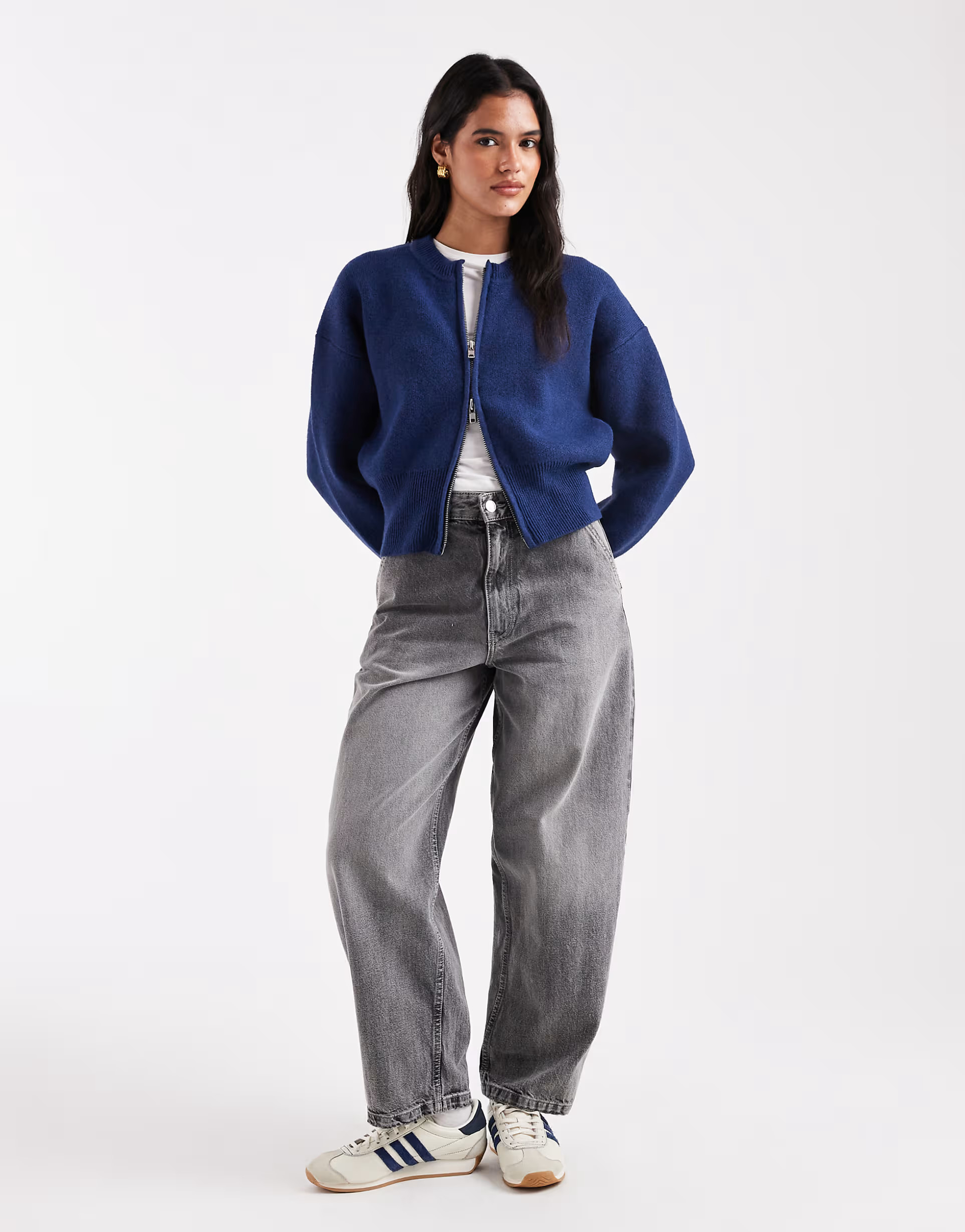 ASOS DESIGN knit clean zip up sweater in navy | ASOS | ASOS (Global)