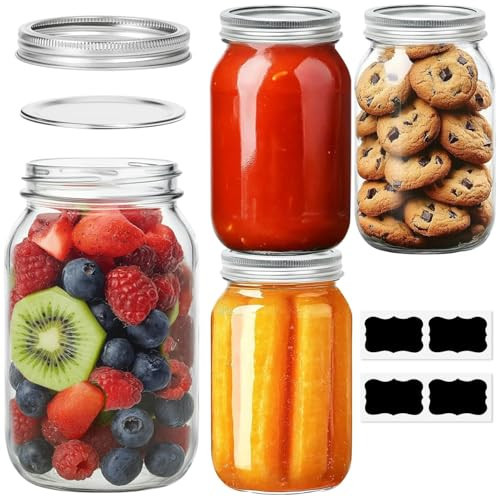 ComSaf Mason Jars 32 oz - 4 Pack, Wide Mouth Mason Jars with Lids, Prep Mear Glass Jars, Canning Jars for Pickling, Suntea, Salad, Honey, Desert, Shower Wedding Favors, DIY Candles Decor | Amazon (US)