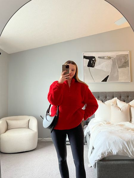 Oversized red Sherpa from target, wearing L! 

#LTKstyletip #LTKHoliday