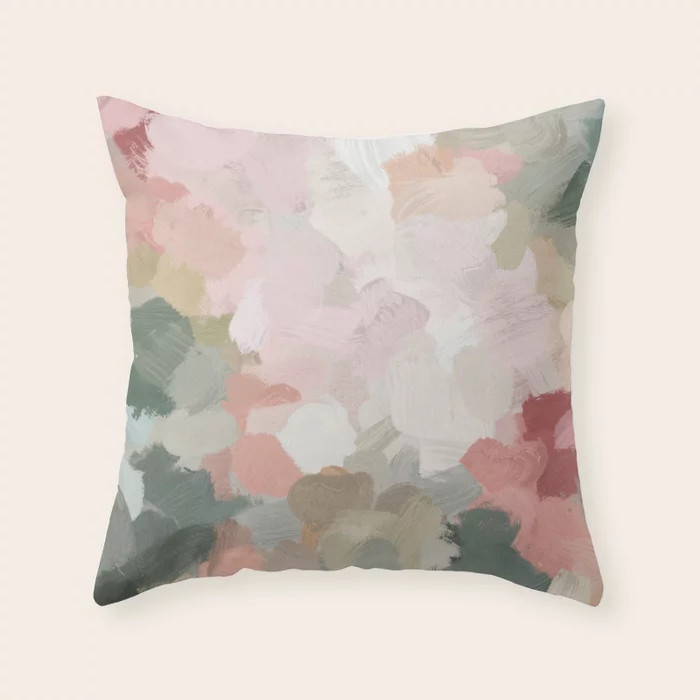 Forest Green Fuchsia Blush Pink Abstract Flower Spring Painting Art Throw Pillow | Society6