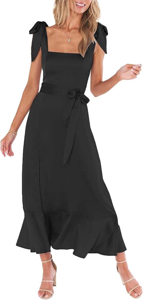 Women's Wedding Guest Midi Dresses Elegant Sleeveless Square Neck Ruffle Split Formal Beach Cockt... | Amazon (US)