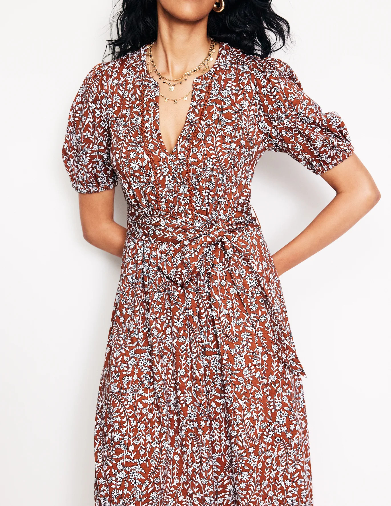 Trim Detail Jersey Midi Dress - Sapphire Blue, Foliage Bud | Boden US | Boden (US)
