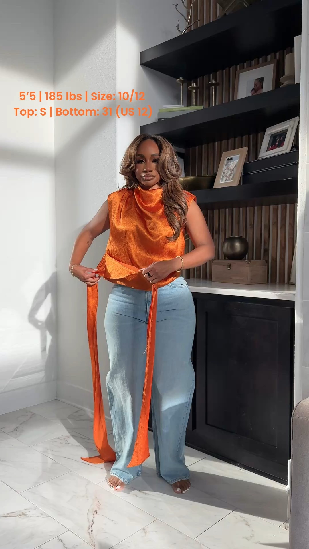 Orange satin effect top with waist tie paired with my fav @Zara denim! 

#LTKMidsize #LTKootd
