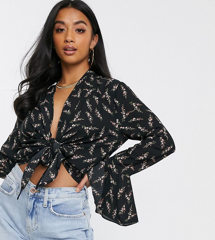 Missguided Petite tie front blouse in floral print-Multi | ASOS (Global)