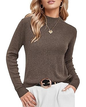 Arach&Cloz Womens Spring 2025 Sweater Tops Business Casual Outfits Work Mock Neck Long Sleeve Tur... | Amazon (US)