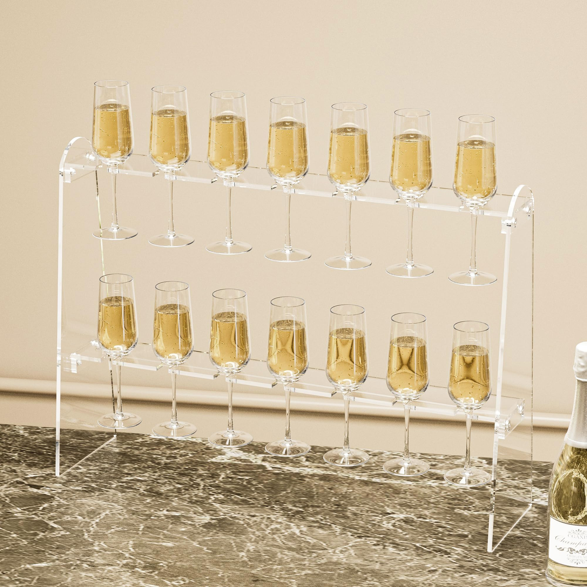 2 Tier Acrylic Champagne Flute Holder Stand with 14 Slots, Stemware Champagne Glasses Display Rac... | Amazon (US)