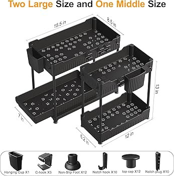 3 Pack Under Sink Organizers, 2-Tier Multi-Use Kitchen and Bathroom Organizers and Storage with S... | Amazon (US)