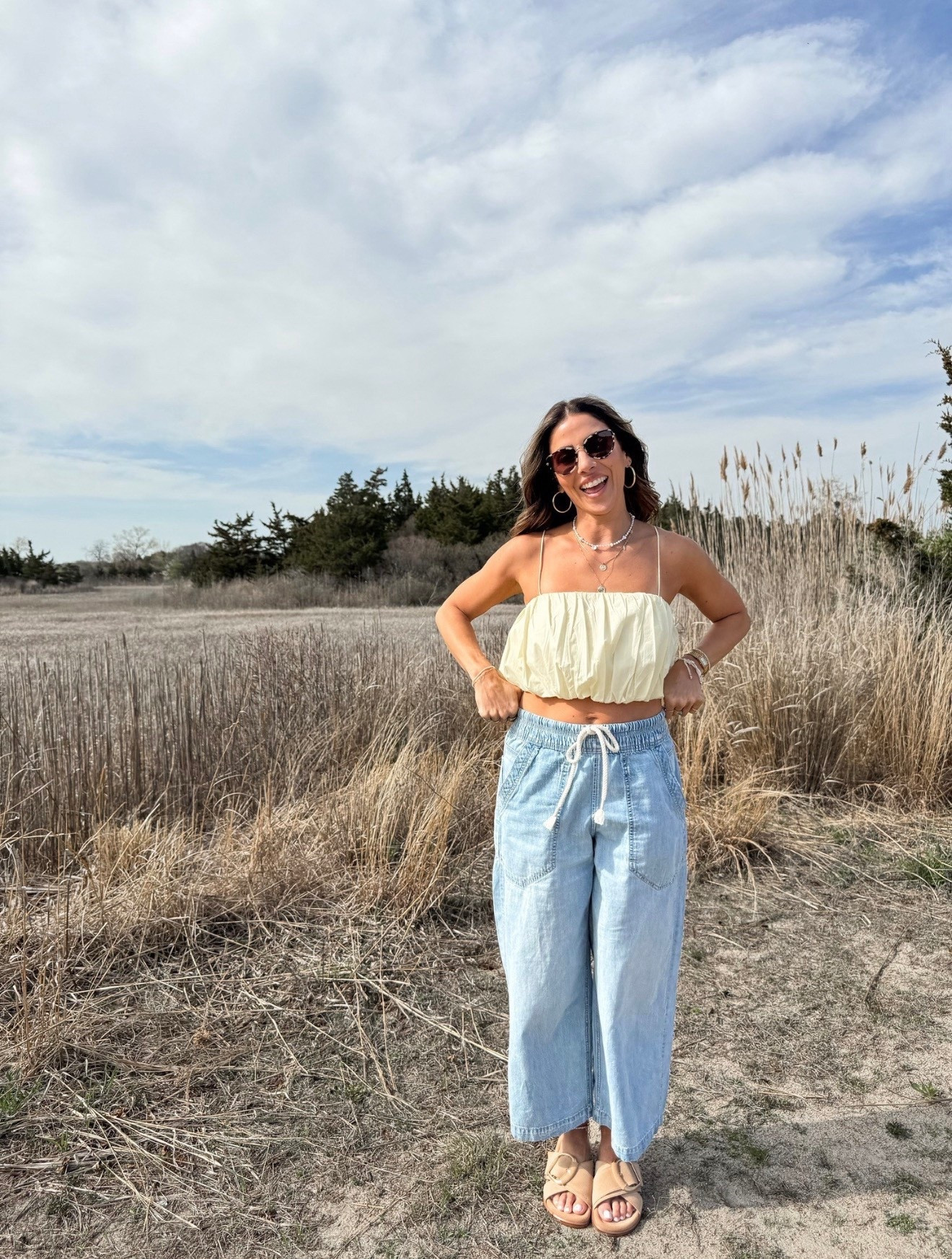 Cute Spring outfit. @abercrombie bubble hem top is on clearance. 

#LTKootd #LTKSaleAlert
