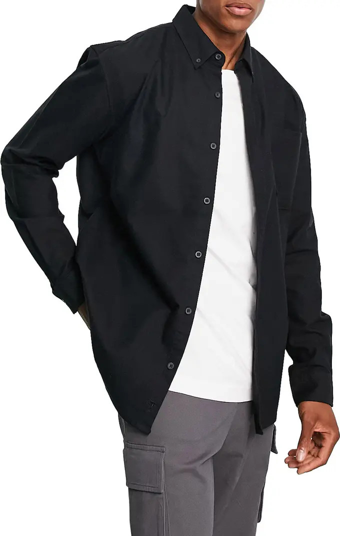 Topman Relaxed Fit Solid Black Button-Down Oxford Shirt | Nordstrom | Nordstrom
