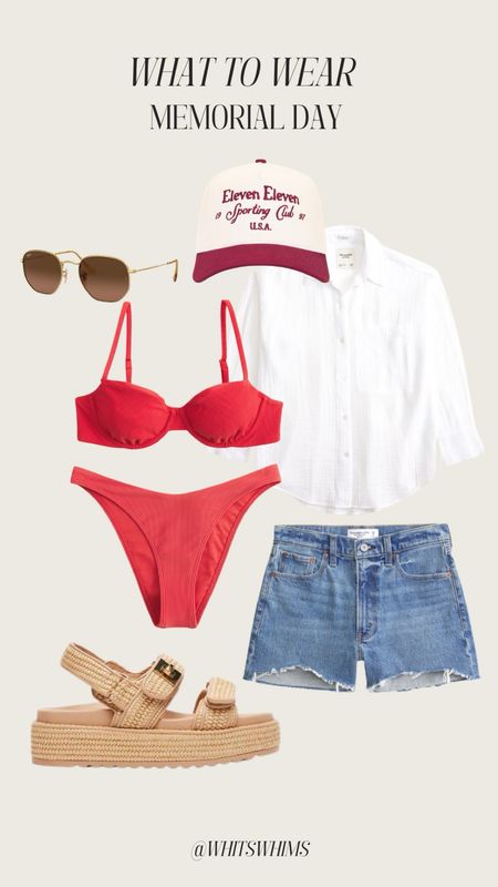 Memorial Day outfit!! 

Red bikini 
Denim shorts 
Linen shirt 
Swim cover up 
Summer outfit 
Summer bikini 
Summer sandals 

#LTKStyleTip #LTKSwim #LTKSeasonal