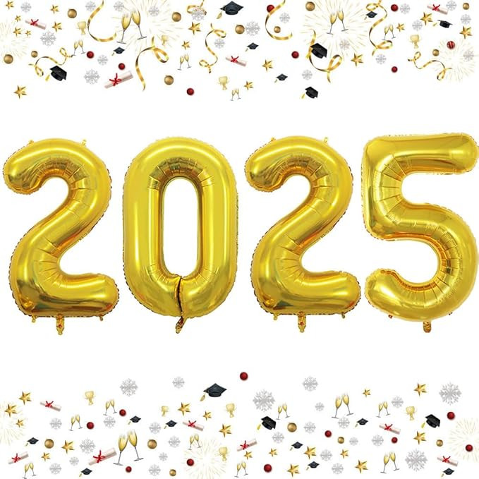 GOER 42 Inch 2025 Gold Foil Number Balloons for 2025 New Year Eve Festival Party Supplies Graduat... | Amazon (US)