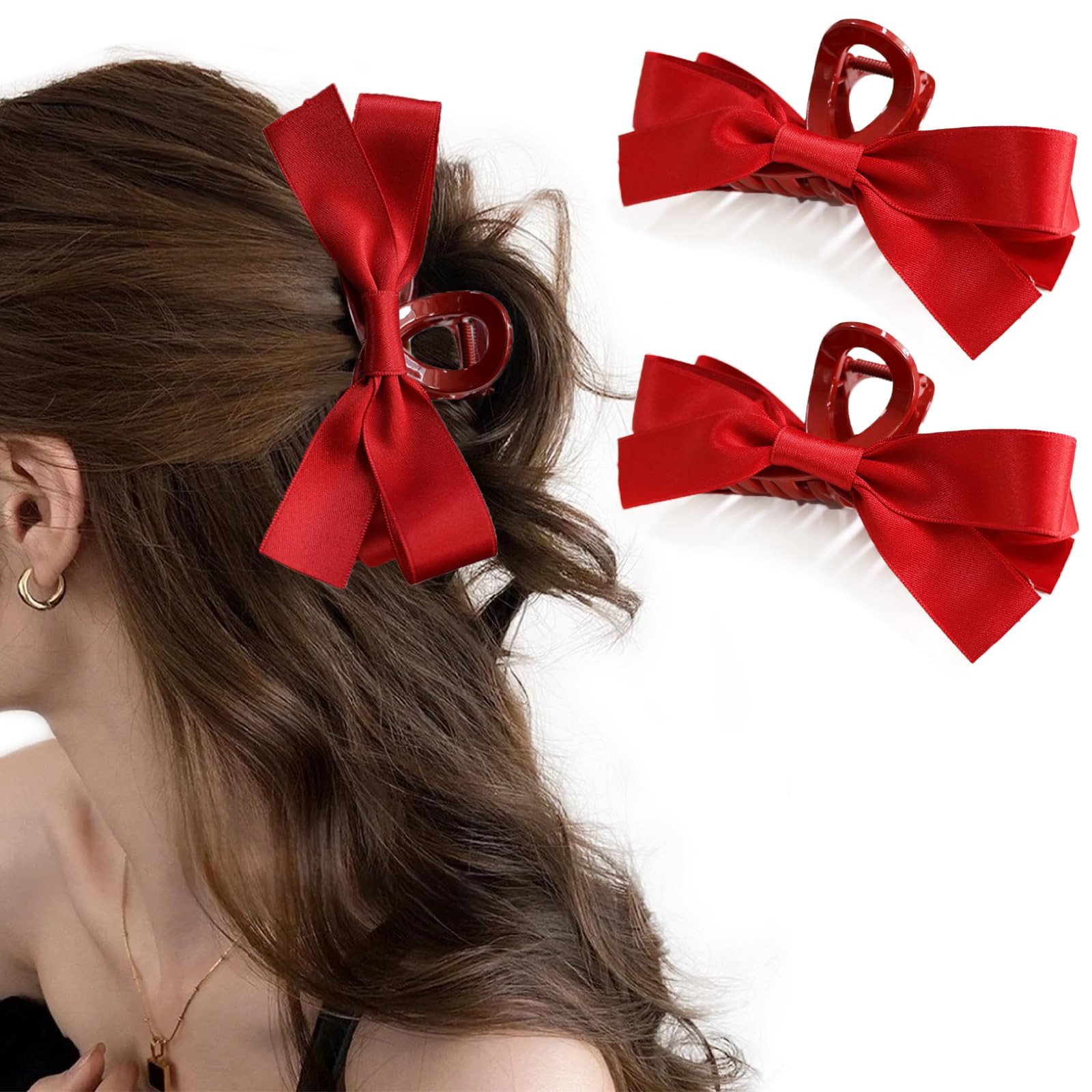Sizobi Red Hair Bows Clips Red Satin Bow Claw Clip, Big Christmas Hair Bows Barrettes Hair Access... | Amazon (US)
