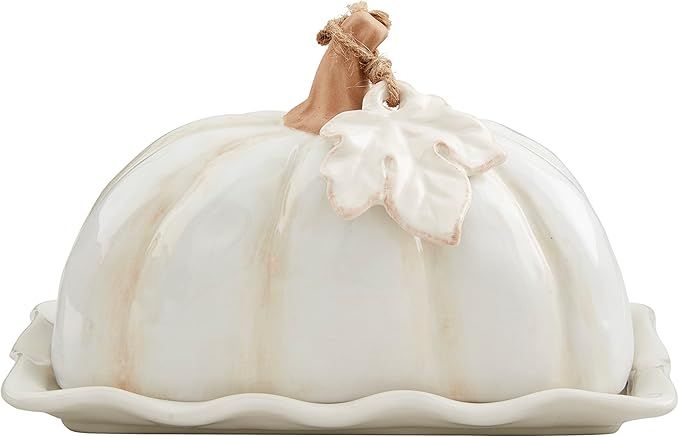 Mud Pie White Pumpkin Butter Dish, 4 1/4" x 7 1/2", Cream | Amazon (US)