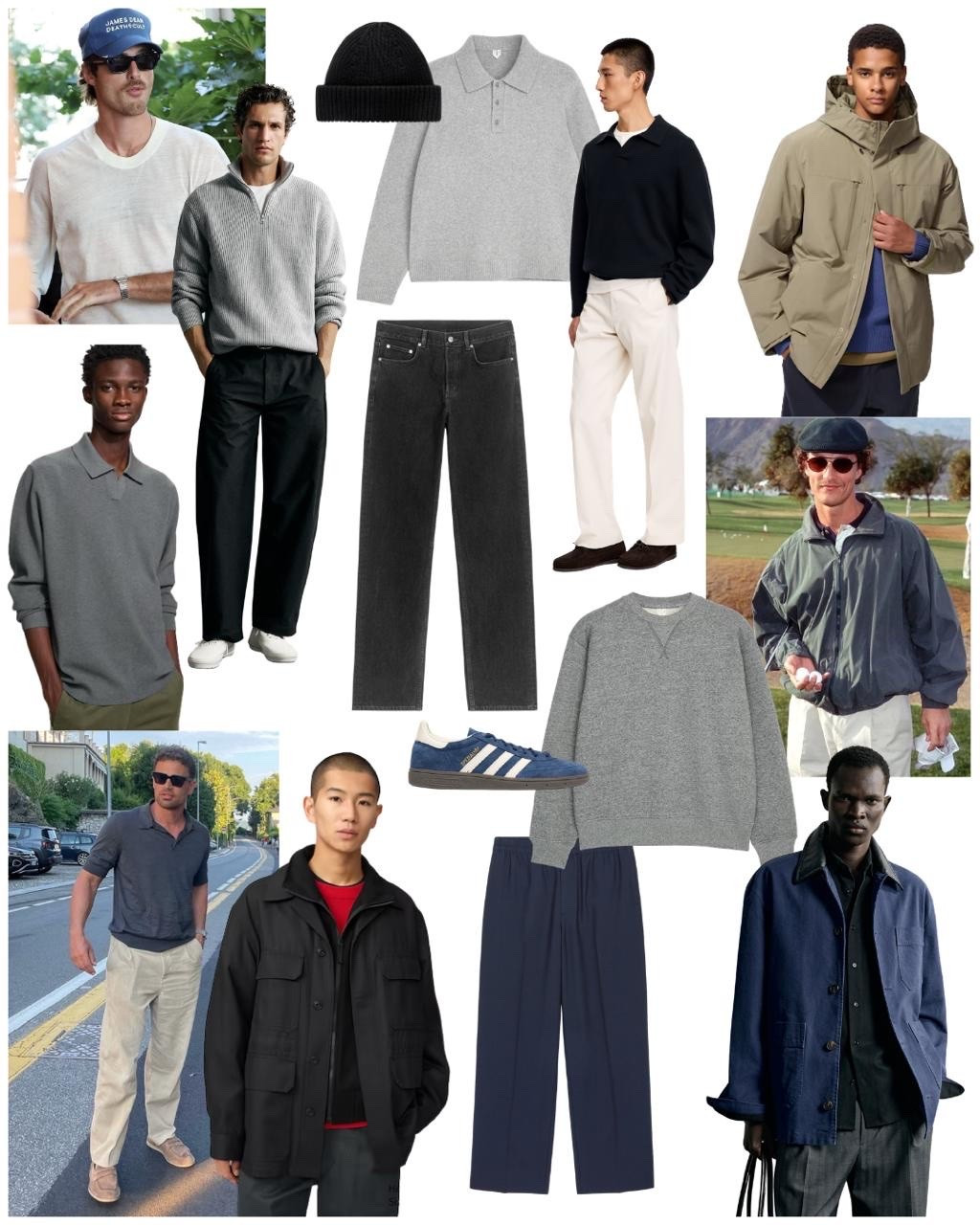 Menswear edit 

mens minimalist style, quiet luxury menswear, grey quarter zip sweater, wool beanie, polo sweater, black wide leg trousers, black straight leg jeans, adidas gazelle, retro sneakers, khaki utility jacket, grey crewneck sweatshirt, navy trousers, black chore jacket, denim chore coat, polo shirt, elevated casualwear, mens capsule wardrobe, neutral color palette, monochrome menswear, autumn transitional dressing, off duty style, mens ootd

#LTKmens #LTKworkwear #LTKstyletip